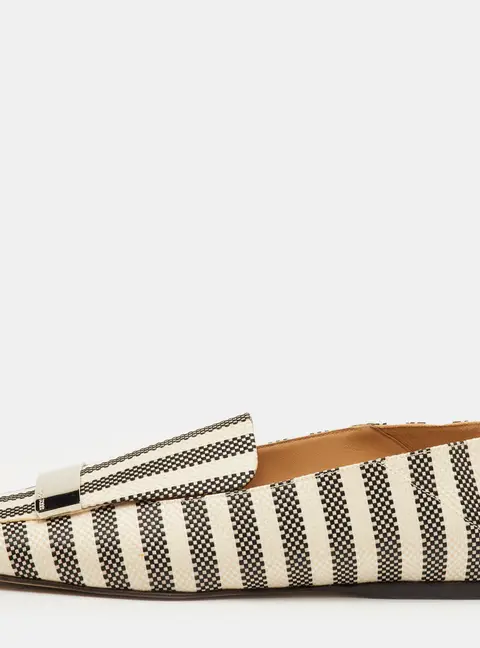 Sergio Rossi SR1 Stripe Size 37.5 Black/White Canvas Collapsible Moccasins