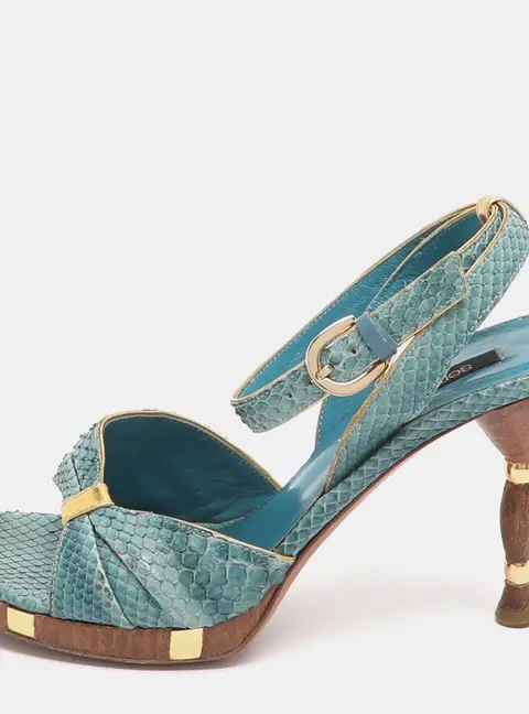 Sergio Rossi Size 37 Blue Python Leather Ankle Strap Sandals