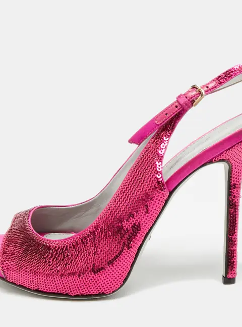 Sergio Rossi Size 37 Pink Satin and Sequins Ankle Strap Sandals