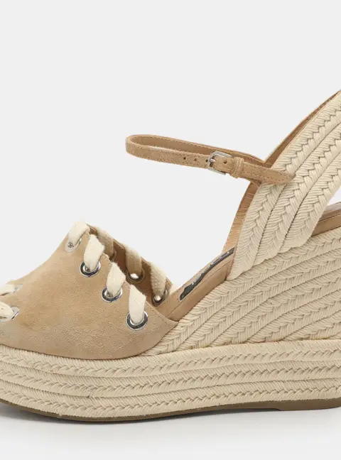 Sergio Rossi Size 38.5 Beige and Rope Suede Wedge Sandals