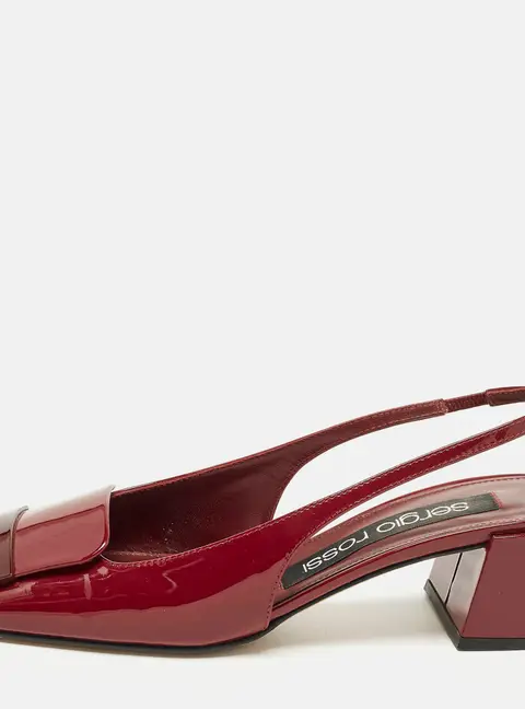 Sergio Rossi Size 37 Burgundy Patent Leather Slingback Pumps