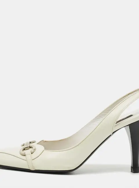 Sergio Rossi Size 38 White Leather Slingback Pumps