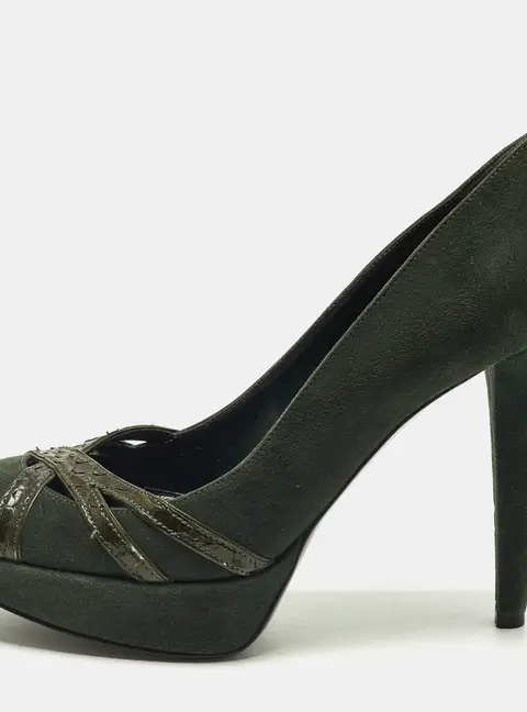 Sergio Rossi Size 38 Green Python Leather and Suede Platform Pumps