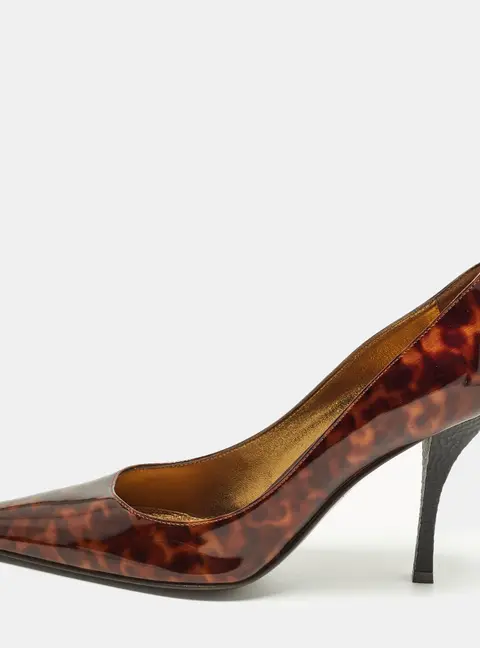 Sergio Rossi Size 38 Brown Tortoise Patent Leather Pointed Toe Pumps
