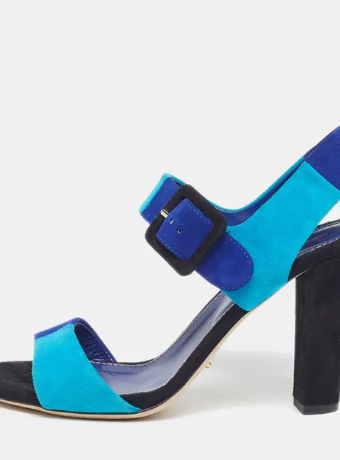 Sergio Rossi Size 37 Tricolor Suede Ankle Strap Sandals