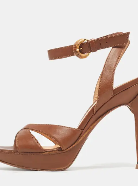 Sergio Rossi Size 39 Brown Leather Platform Criss Cross Ankle Strap Sandals