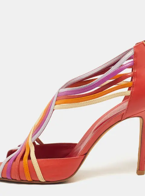 Sergio Rossi Size 39.5 Multicolor Leather Ankle Strap Sandals