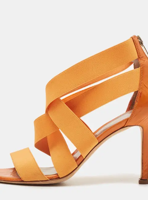 Sergio Rossi Size 39 Orange Elastic and Leather Ankle Strap Sandals