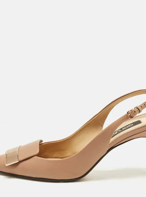 Sergio Rossi Size 38 Beige Leather Slingback Pumps