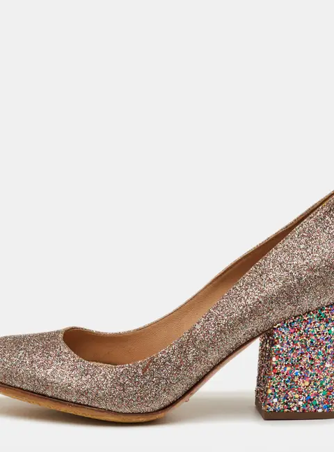 Sergio Rossi Size 38 Metallic Multicolor Glitter Block Heel Pumps