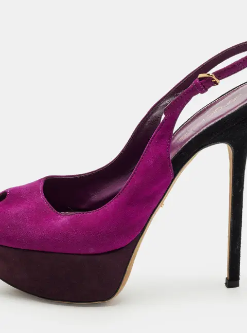 Sergio Rossi Cachet Size 37 Purple Suede Platform Slingback Pumps