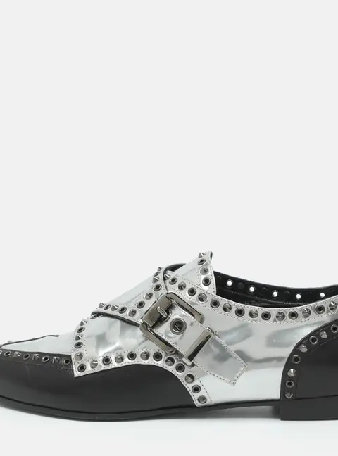 Sergio Rossi Size 35 Silver/Black Leather Loafers