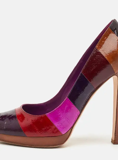 Sergio Rossi Size 37.5 Multicolor Striped Eel Leather Peep Toe Pumps