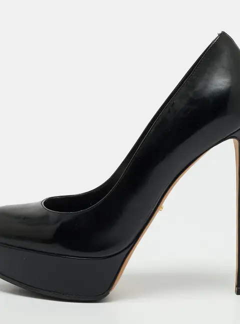 Sergio Rossi Size 38 Black Leather Platform Pumps