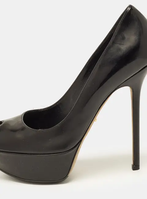 Sergio Rossi Size 38 Black Patent Leather Platform Pumps