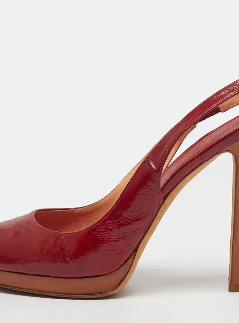 Sergio Rossi Size 38.5 Red Eel Leather Peep Toe Slingback Pumps