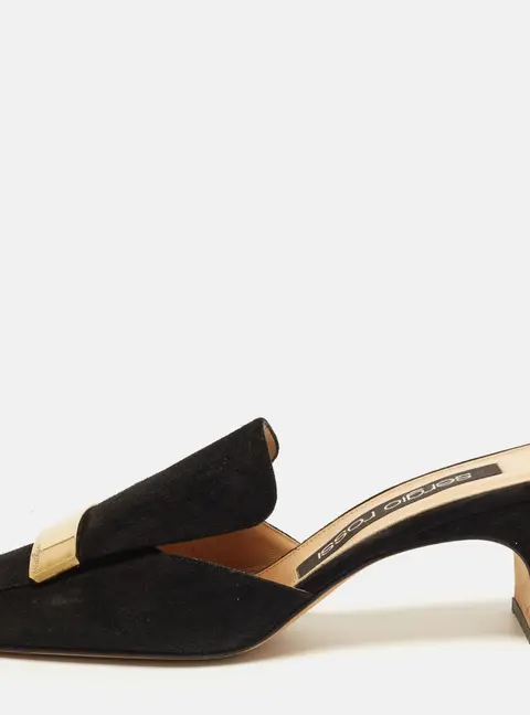 Sergio Rossi SR1 Size 37.5 Black Suede Mules