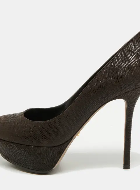 Sergio Rossi Size 38.5 Brown Karung Leather Platform Pumps