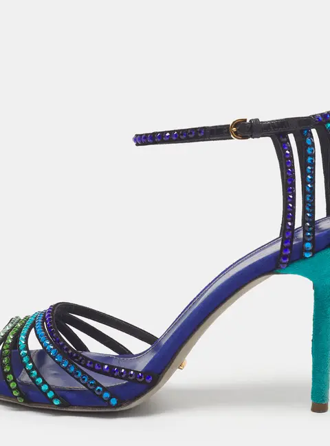 Sergio Rossi Size 40 Multicolor Suede Ankle Strap Crystal Embellished  Sandals