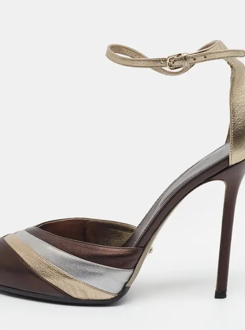 Sergio Rossi Size 40 Tricolor Leather Platform Ankle Strap Pumps