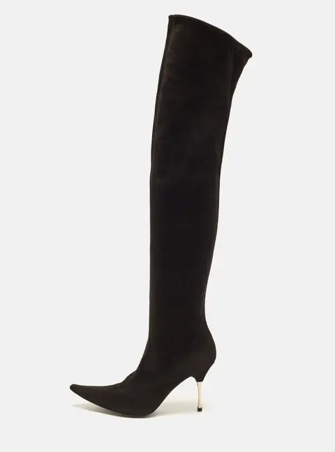 Sergio Rossi Size 41 Black Suede Knee Length Boots