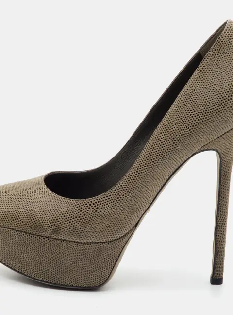 Sergio Rossi Size 36 Beige Metallic Embossed Suede Platform Pumps