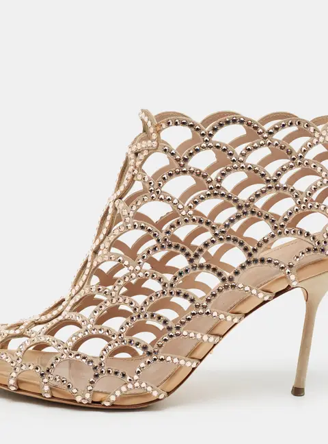 Sergio Rossi  Size 41 Beige Suede Cut Out Caged Open Toe Ankle Booties