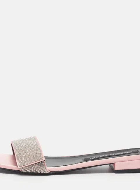 Sergio Rossi Size 42 Pink Satin Crystal Embellished Flat Slides