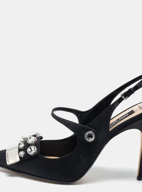 Sergio Rossi Black Satin Embellished Slingback Sandals Size 40