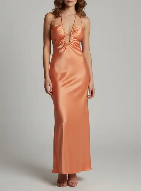 Shona Joy Pink Satin Cut-Out Open Back Arienzo Maxi Dress M