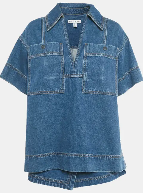 Shona Joy Blue Denim Top and Shorts Set M/L