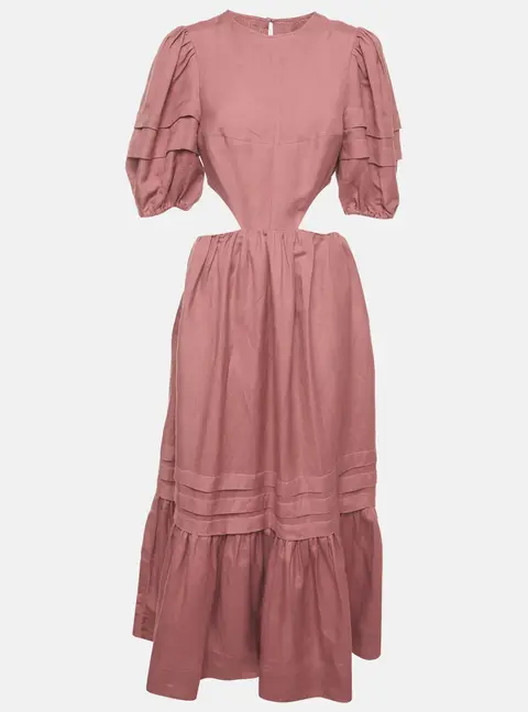 Shona Joy Pink Linen Blend Cut-Out Vega Midi Dress M