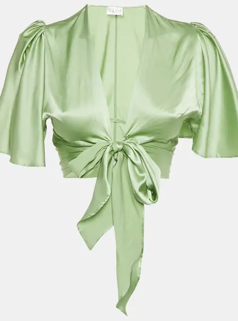 Silk Roads by Adriana Iglesias Mint Green Silk Front Tie -Up Lanna Top XS