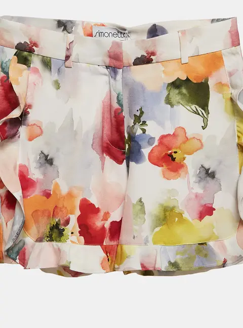 Simonetta Multicolor Floral Print Crepe Ruffled Shorts S