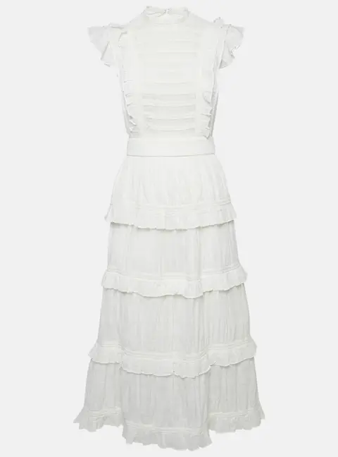 Sir the Label Aurelie White Cotton Tiered Open Back Midi Dress XS
