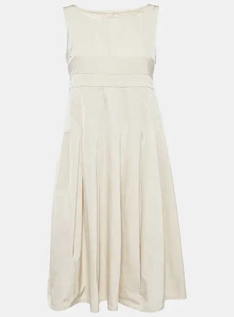 S'Max Mara Beige Cotton Blend Pleated Sleeveless Dress S