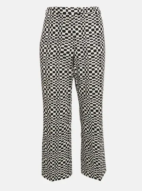 S'Max Mara White/Black Printed Cotton Wide-Leg Trousers L