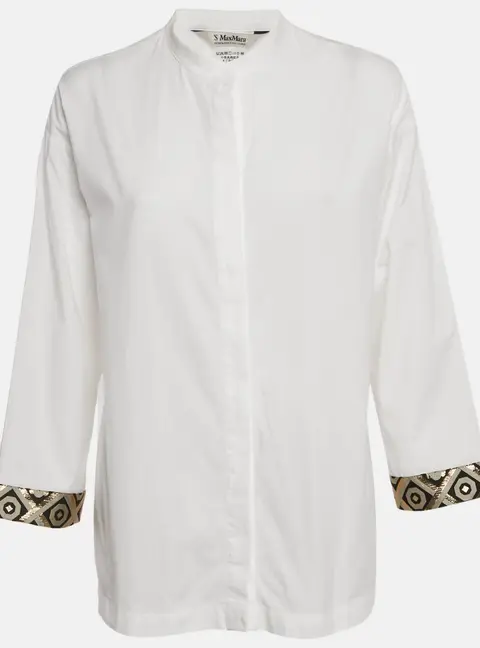 S'Max Mara White Lurex Trim Cuff Cotton Shirt S