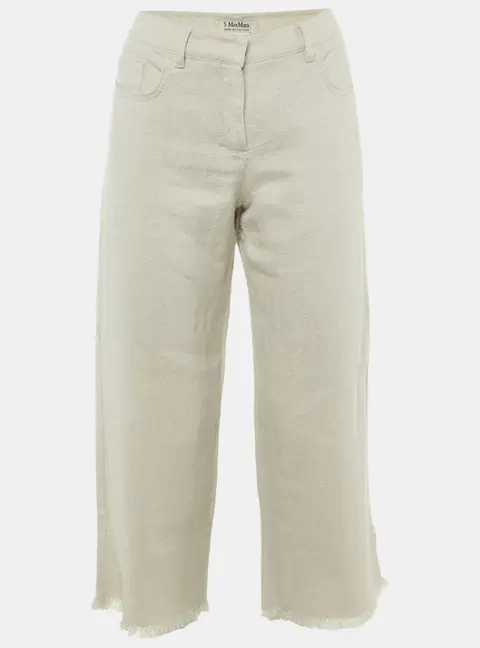 S'Max Mara Beige Textured Linen Frayed Hem Trousers M