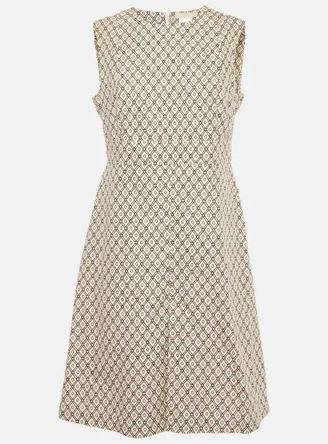 S'Max Mara Cream Printed Cotton Sleeveless Shift Dress L