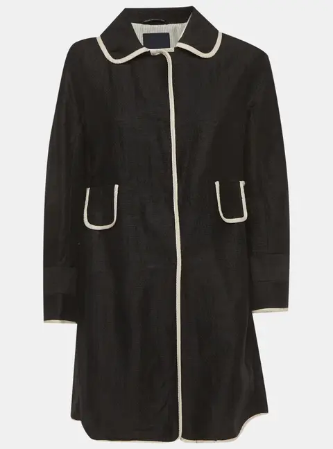S'Max Mara Black Textured Cotton Coat L