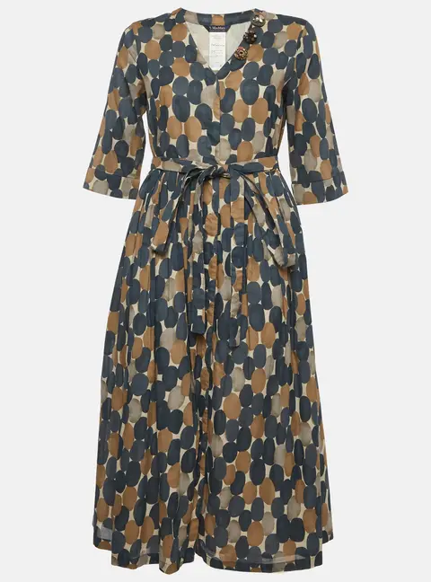 'S Max Mara Blue/Beige Pesche Print Cotton Midi Dress M