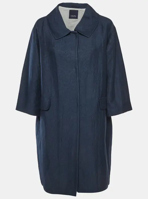 S'Max Mara Blue Textured Cotton and Silk Blend Coat M