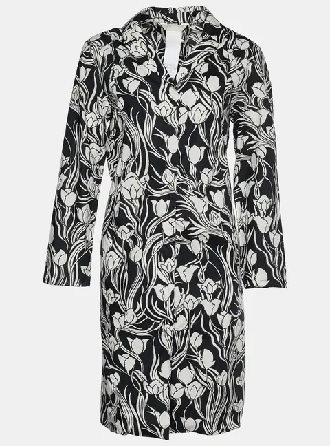 S'Max Mara Monochrome Floral Print Cotton Shirt Dress L