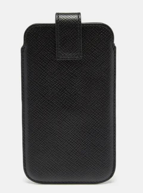 Smythson Black Leather Phone Cover