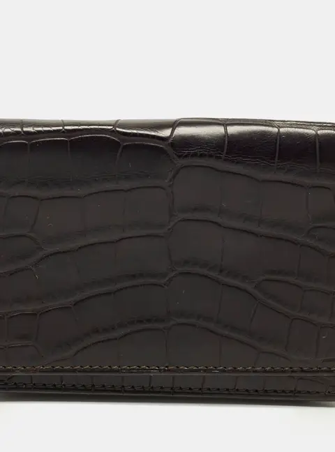 Smythson Black Croc Embossed Leather Flap Card Case