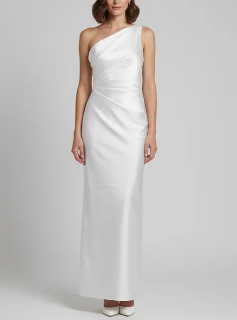 Solace London White Gabardine Slit Kira Maxi Dress S