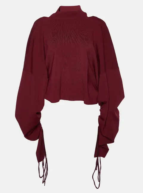 Solace London Burgundy Knit Samara Cut-out Ruched Top M