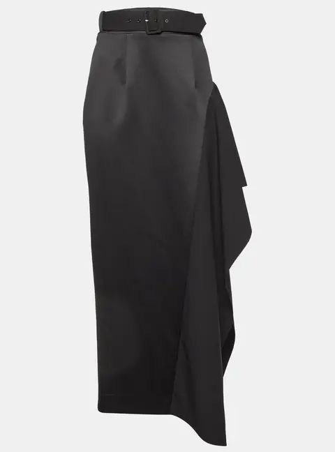 Solace London Black Crepe & Satin Kaya Draped Maxi Skirt M