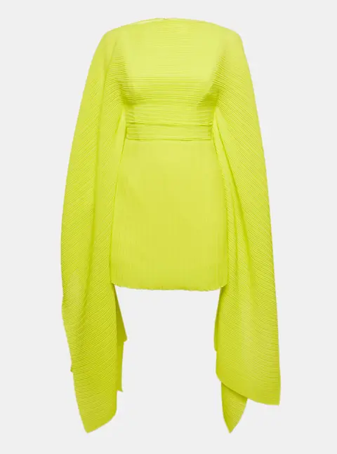 Solace London Lime Green Plisse Long Sleeve Mini Dress S